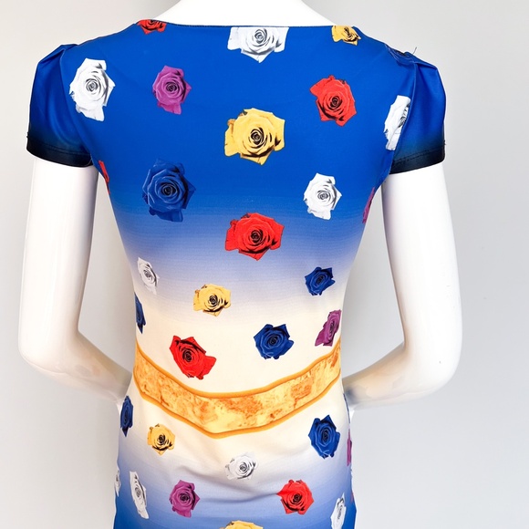 Red Tulip Mini Bodycon Stretch Floral Summer Dress Blue Multicolor Roses Dali 4 - Picture 8 of 16